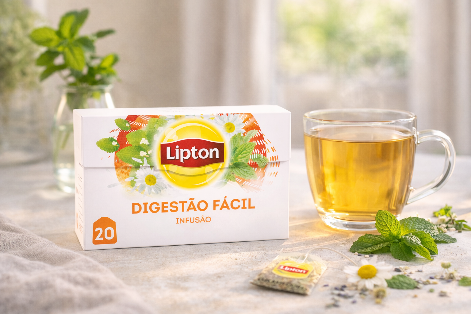 Lipton Digestão Fácil Herbal Tea – Mint & Chamomile – 20 Tea Bags