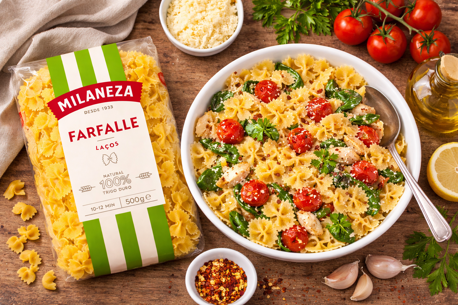 Milaneza Farfalle (Laços) Pasta – 100% Durum Wheat Bowtie Pasta from Portugal – 500g