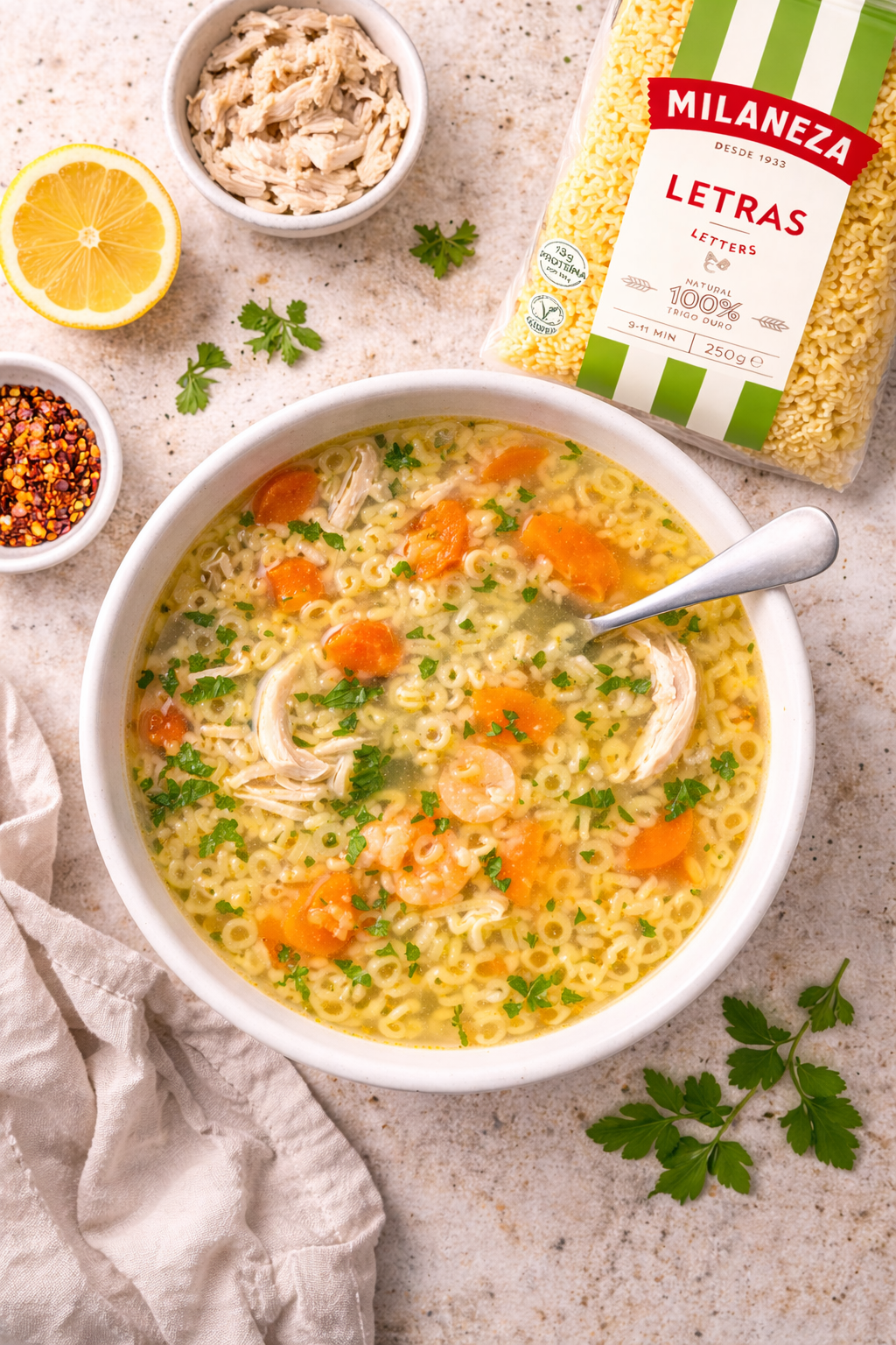 Milaneza Letras (Alphabet Pasta) – 100% Durum Wheat – 250g