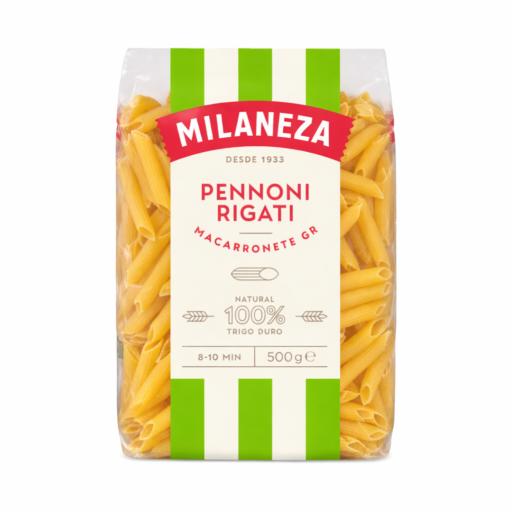 Milaneza Penne Rigate Pasta (Macarronete GR) – 100% Durum Wheat – 500g