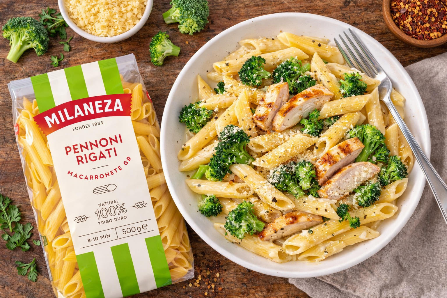 Milaneza Penne Rigate Pasta (Macarronete GR) – 100% Durum Wheat – 500g