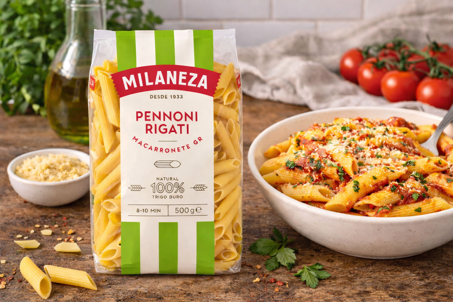 Milaneza Penne Rigate Pasta (Macarronete GR) – 100% Durum Wheat – 500g