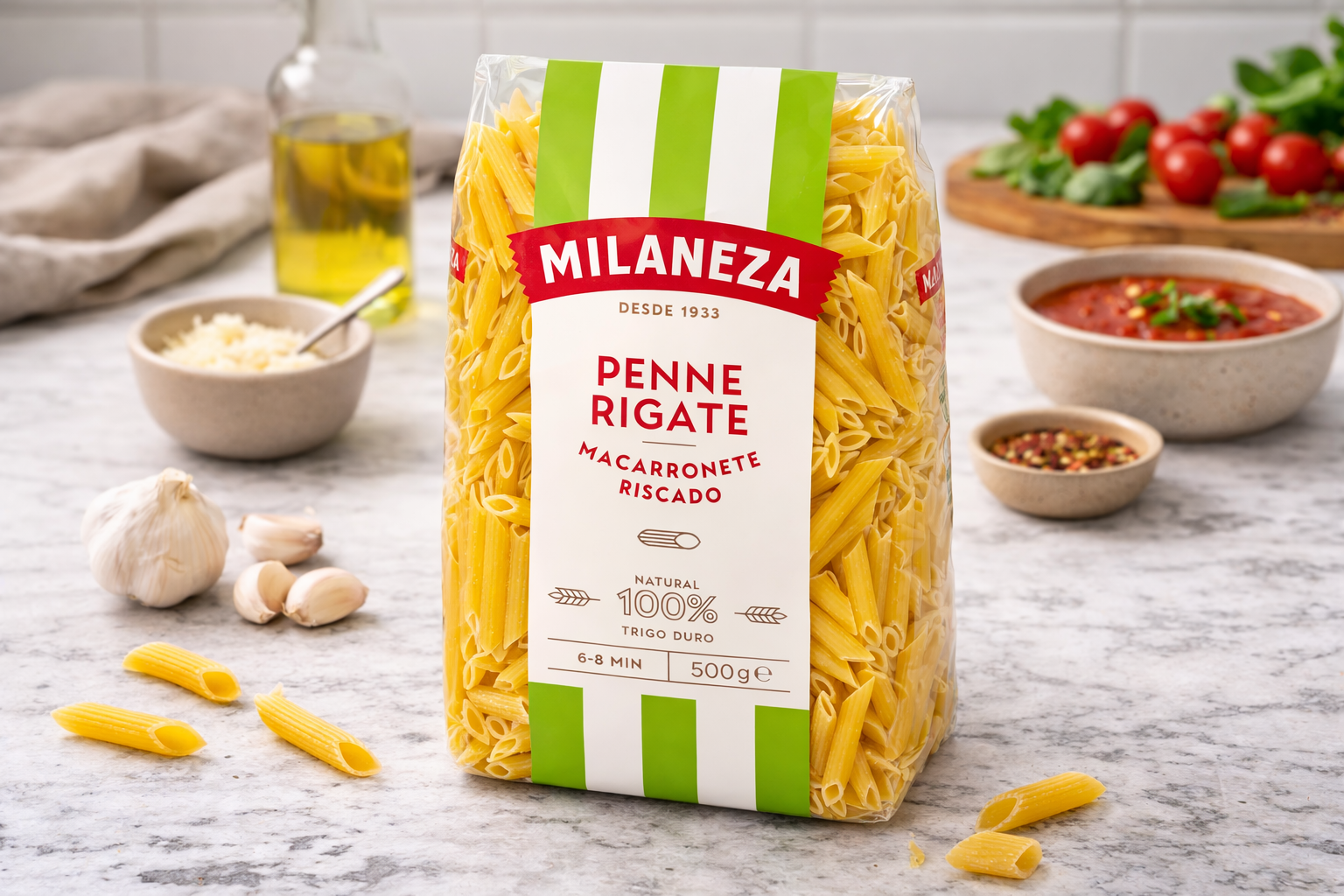 Milaneza Penne Rigate (Macarronete Riscado) 500g – Portuguese Durum Wheat Pasta
