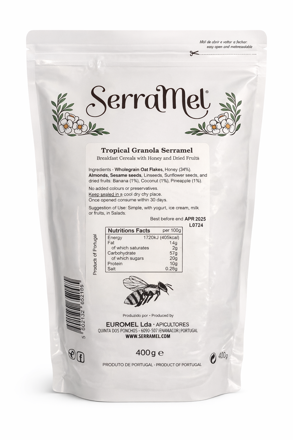 SerraMel Tropical Granola with Honey – Portuguese Breakfast Cereal (400g)