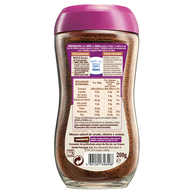 Nestlé Bolero Cereais & Fibra 200g – High Fiber Portuguese Cereal Drink