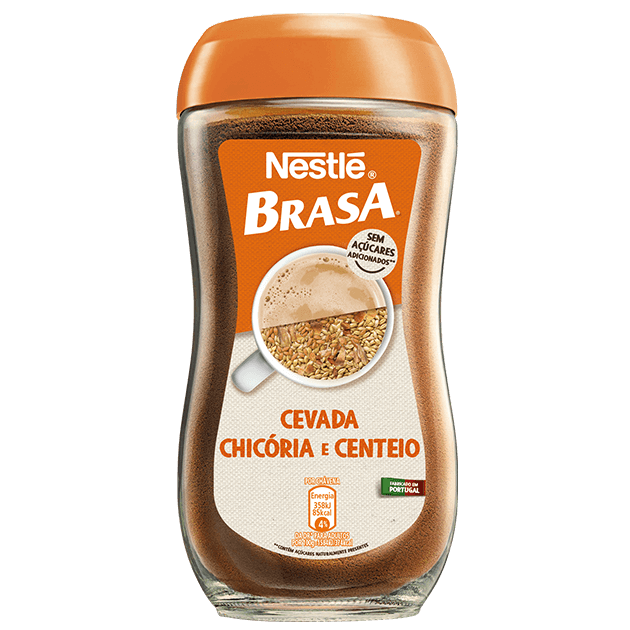 Nestlé Brasa instant barley drink 200g Portuguese chicory rye coffee alternative on white background