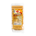 Packaged Portuguese Biscoitos (Savoiardi/Lady Fingers) biscuits in a transparent plastic wrapping with branding and information labels.